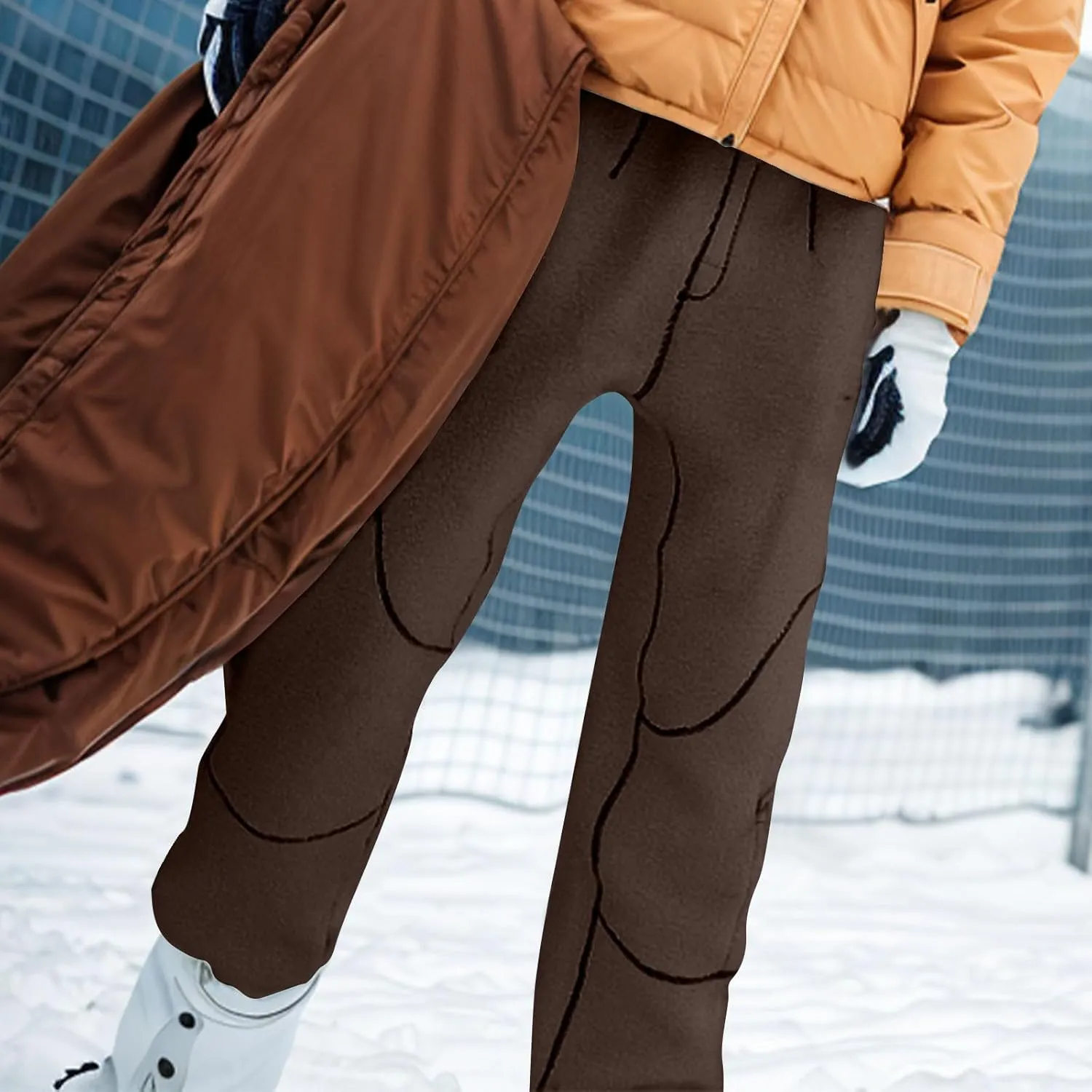 Sweatpants for Women Fleece Sherpa Fluffy Snow Pants Winter Warm Baggy Ski Pants with Pocket