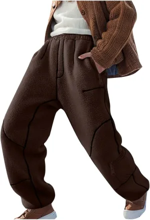 Sweatpants for Women Fleece Sherpa Fluffy Snow Pants Winter Warm Baggy Ski Pants with Pocket