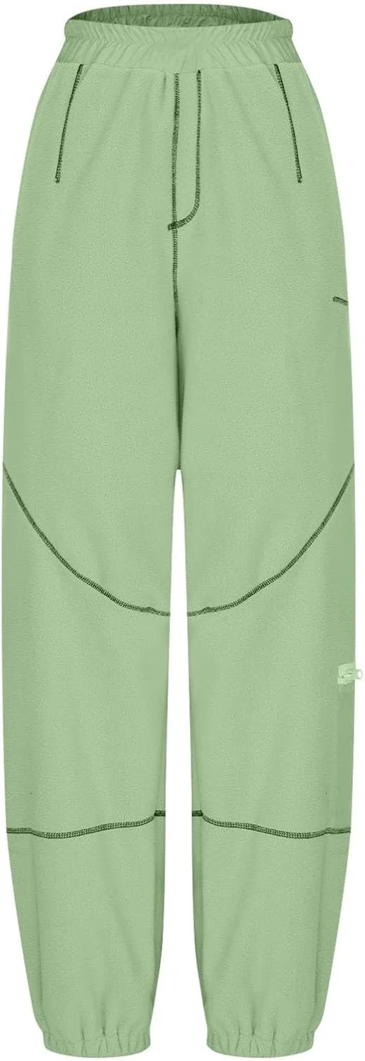 Sweatpants for Women Fleece Sherpa Fluffy Snow Pants Winter Warm Baggy Ski Pants with Pocket