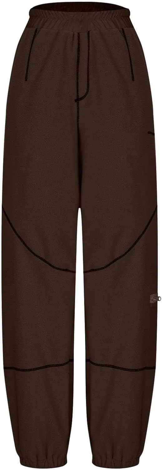 Sweatpants for Women Fleece Sherpa Fluffy Snow Pants Winter Warm Baggy Ski Pants with Pocket