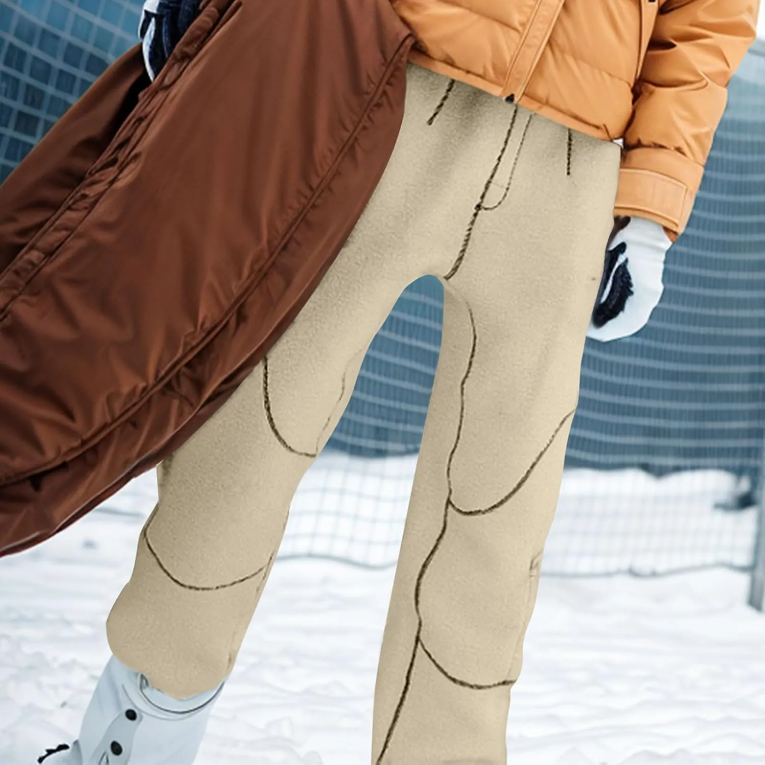 Sweatpants for Women Fleece Sherpa Fluffy Snow Pants Winter Warm Baggy Ski Pants with Pocket