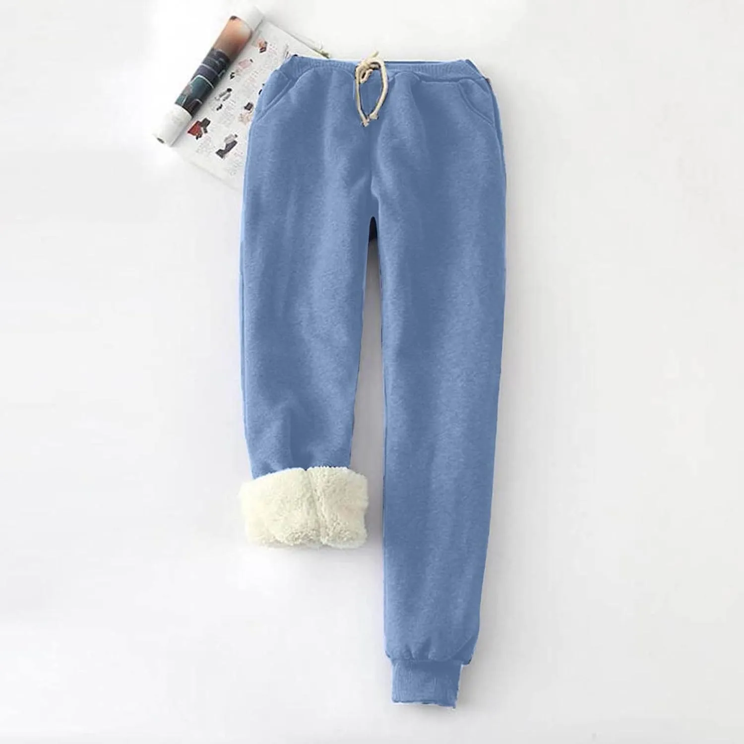 Sweatpants Women Joggers Sherpa Fleece Lined Pants Drawstring Waist Sweatpants Warm Pants Plus Size Outdoor Joggers
