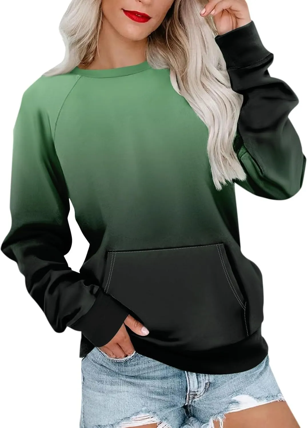 Sweatshirt for Women Fall Fashion Long Sleeve Crewneck T-shirt Loose Comfortable Pullover Hoodless Sweatshirts with Pockets