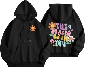 Sweatshirts For Teen Girls Long Sleeve Letter Print Casual Graphic Hoodies Drawstring Pullover Cute S, XXL