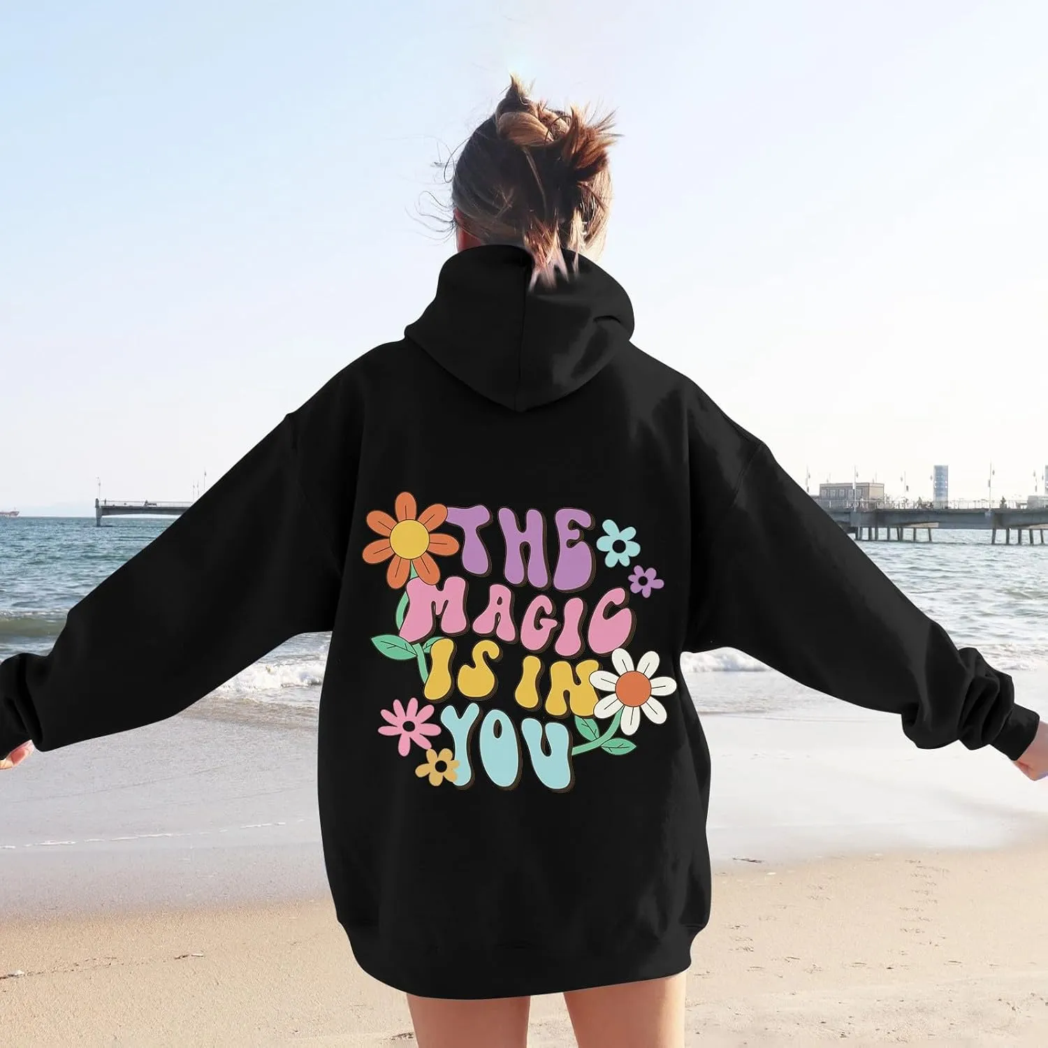 Sweatshirts For Teen Girls Long Sleeve Letter Print Casual Graphic Hoodies Drawstring Pullover Cute S, XXL
