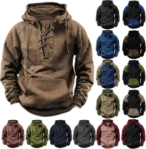 Tactical Hoodies for Men Rotro Lace Up Hooded Pullover Gym Athletic Loose Hooded Sweatshirts Jackets Cargo Hoodie Men