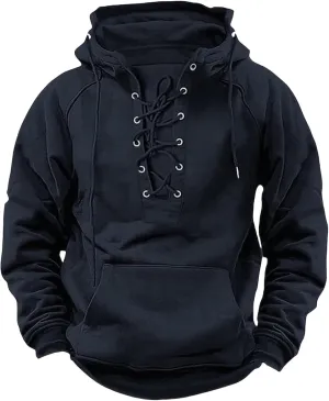 Tactical Hoodies for Men Rotro Lace Up Hooded Pullover Gym Athletic Loose Hooded Sweatshirts Jackets Cargo Hoodie Men
