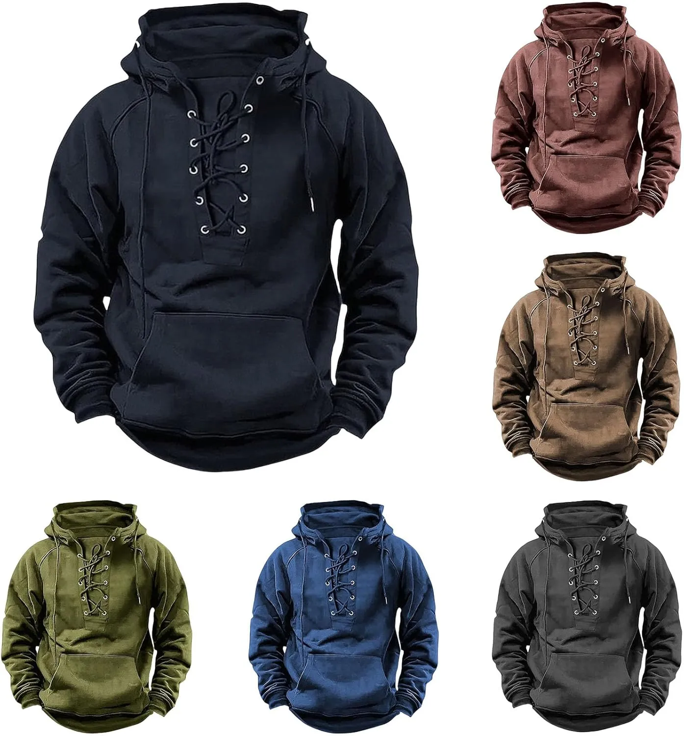 Tactical Hoodies for Men Rotro Lace Up Hooded Pullover Gym Athletic Loose Hooded Sweatshirts Jackets Cargo Hoodie Men