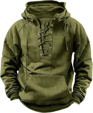 Tactical Hoodies for Men Rotro Lace Up Hooded Pullover Gym Athletic Loose Hooded Sweatshirts Jackets Cargo Hoodie Men
