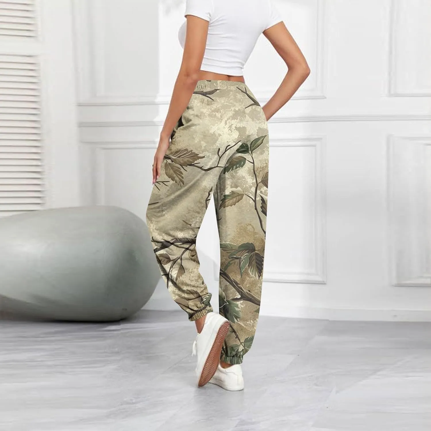 Tapered Fitness Holiday Slacks Ladies Casual High Waist Joggers Womens Print Fitted