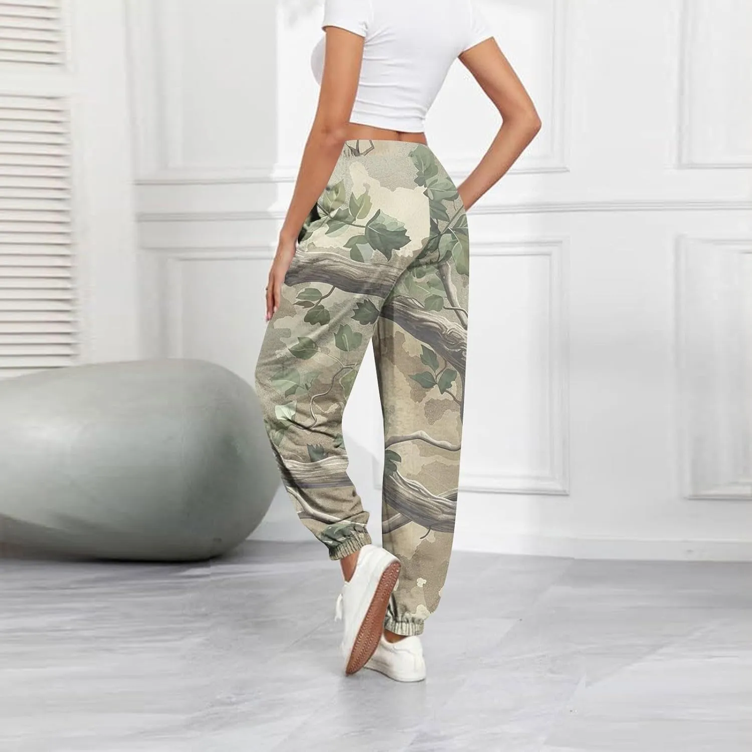 Tapered Fitness Holiday Slacks Ladies Casual High Waist Joggers Womens Print Fitted