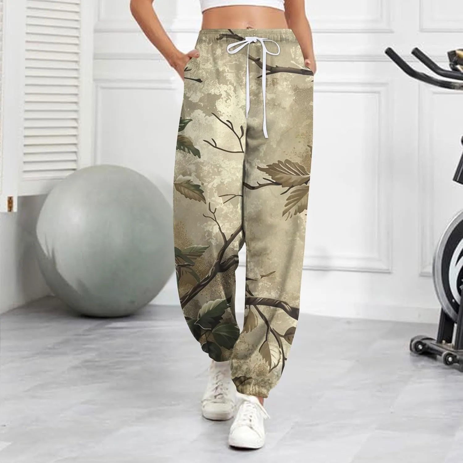 Tapered Fitness Holiday Slacks Ladies Casual High Waist Joggers Womens Print Fitted