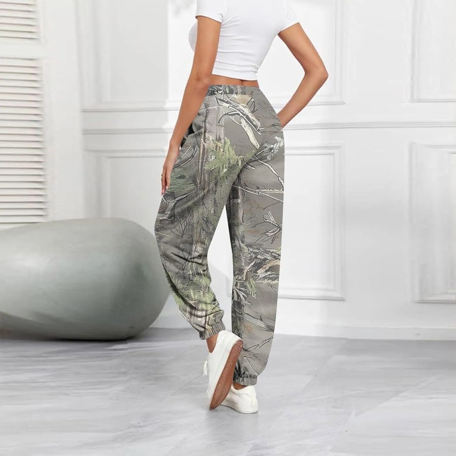 Tapered Fitness Holiday Slacks Ladies Casual High Waist Joggers Womens Print Fitted