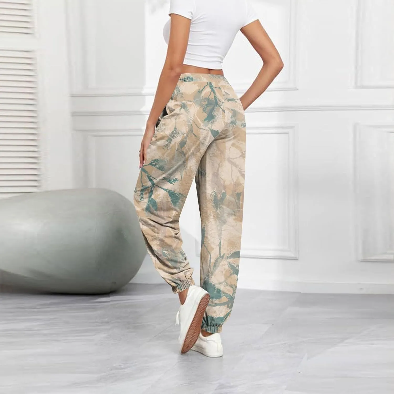 Tapered Fitness Holiday Slacks Ladies Casual High Waist Joggers Womens Print Fitted