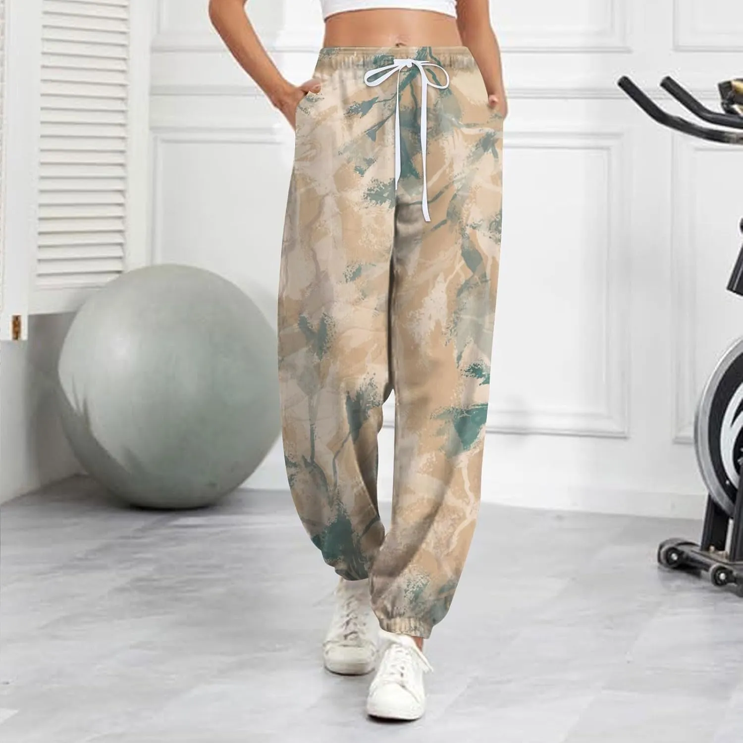 Tapered Fitness Holiday Slacks Ladies Casual High Waist Joggers Womens Print Fitted