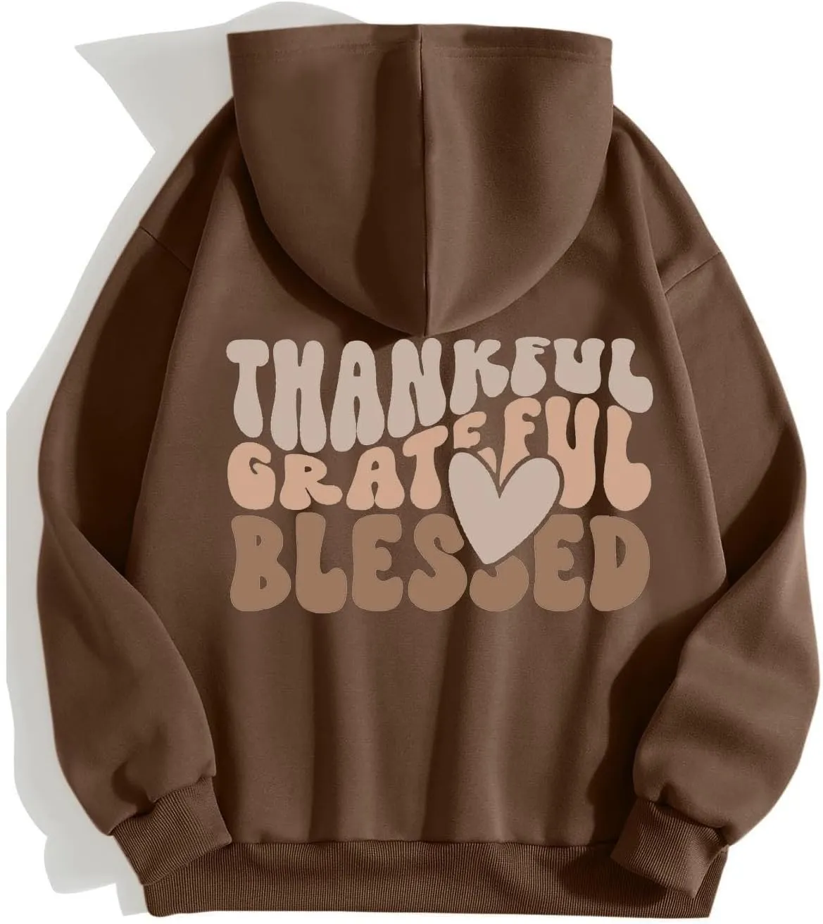Thankful Grateful Blessed Letter Print Hoodie For Women Fleece Pullover With Kangaroo Pocket Hooded Graphic Tee Fall Trendy