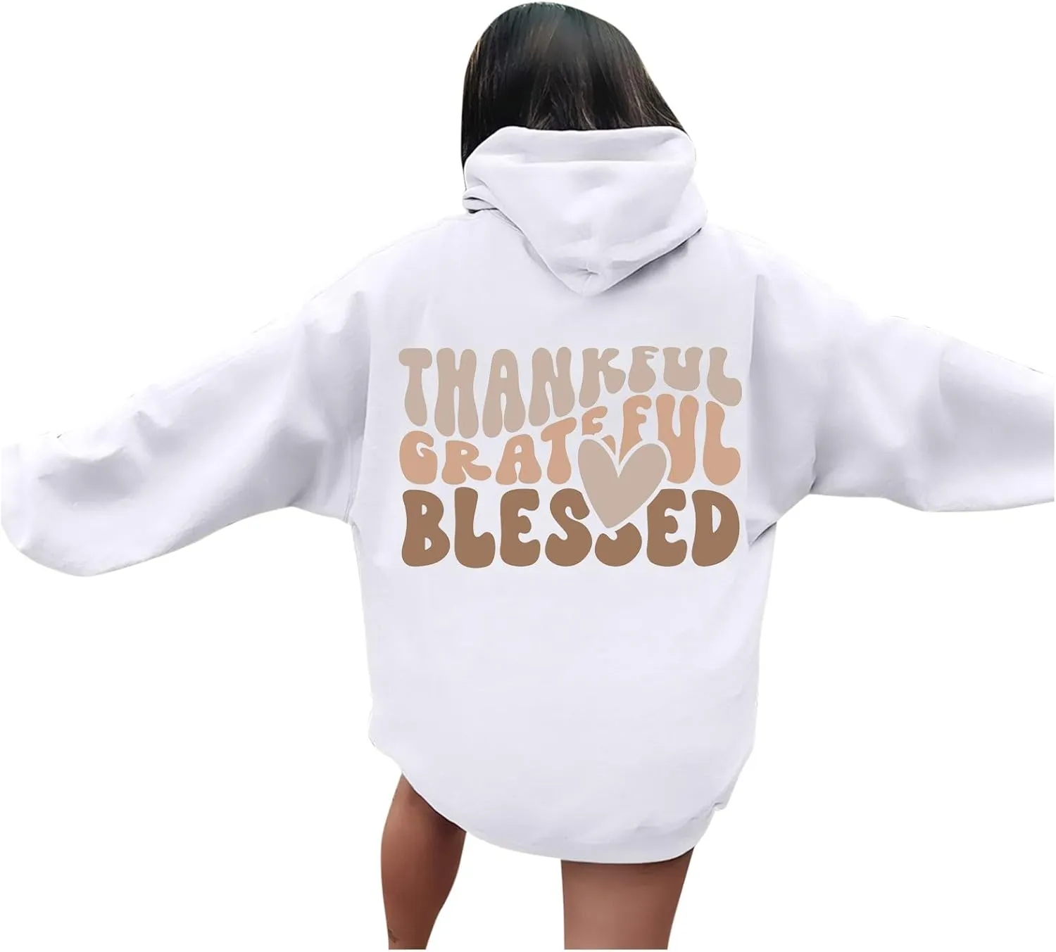 Thankful Grateful Blessed Letter Print Hoodie For Women Fleece Pullover With Kangaroo Pocket Hooded Graphic Tee Fall Trendy