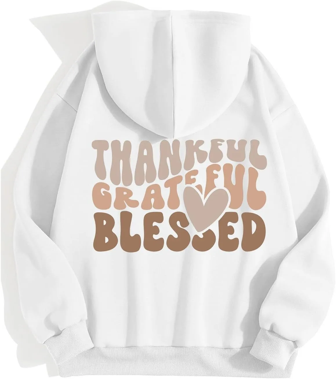 Thankful Grateful Blessed Letter Print Hoodie For Women Fleece Pullover With Kangaroo Pocket Hooded Graphic Tee Fall Trendy