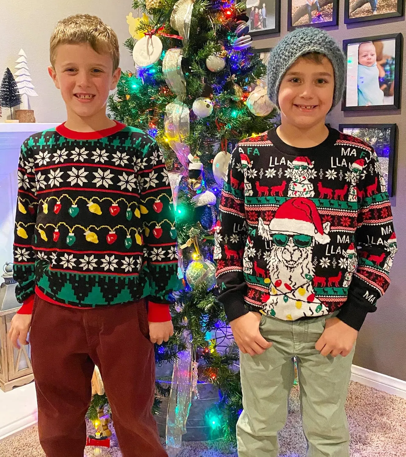 UNICOMIDEA Kids Ugly Christmas Sweaters Boys Girls LED Light Up Knitted Pullover Xmas Jumper 7-14T