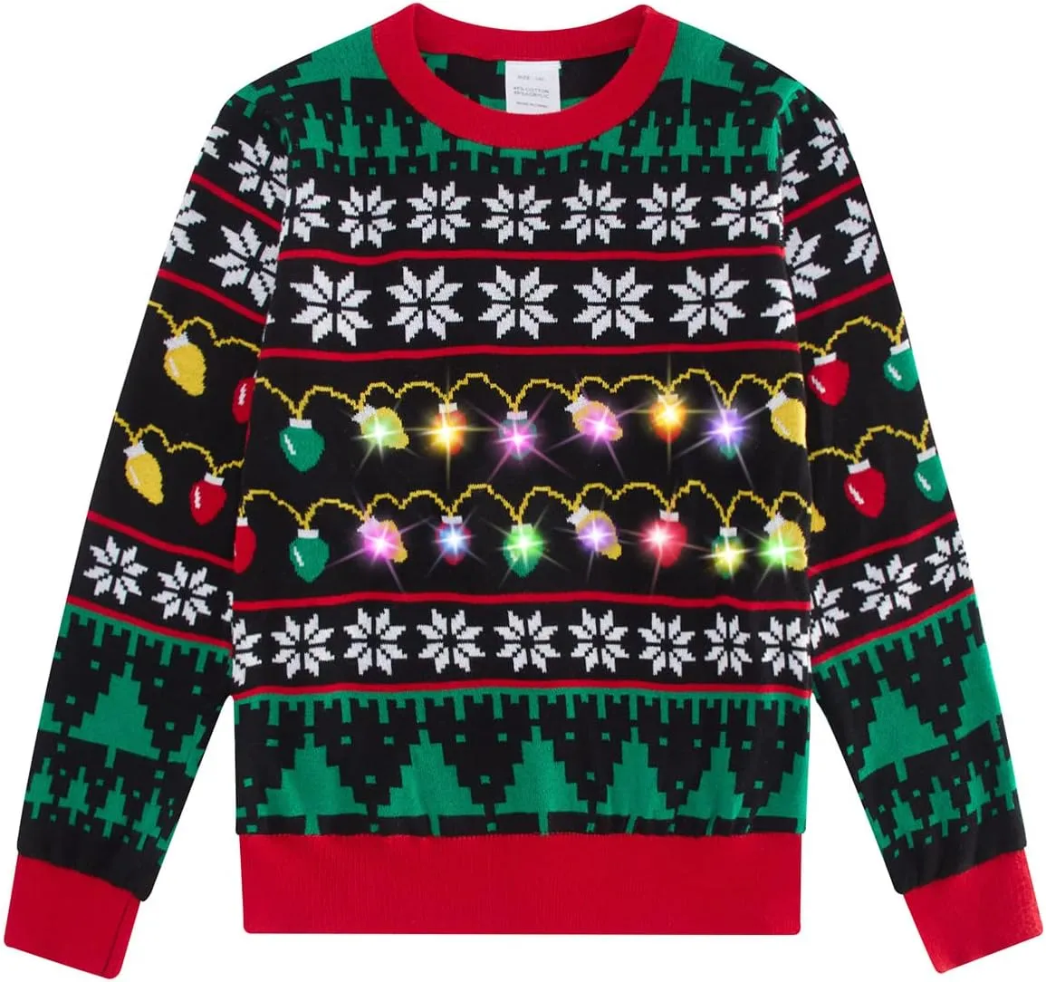 UNICOMIDEA Kids Ugly Christmas Sweaters Boys Girls LED Light Up Knitted Pullover Xmas Jumper 7-14T
