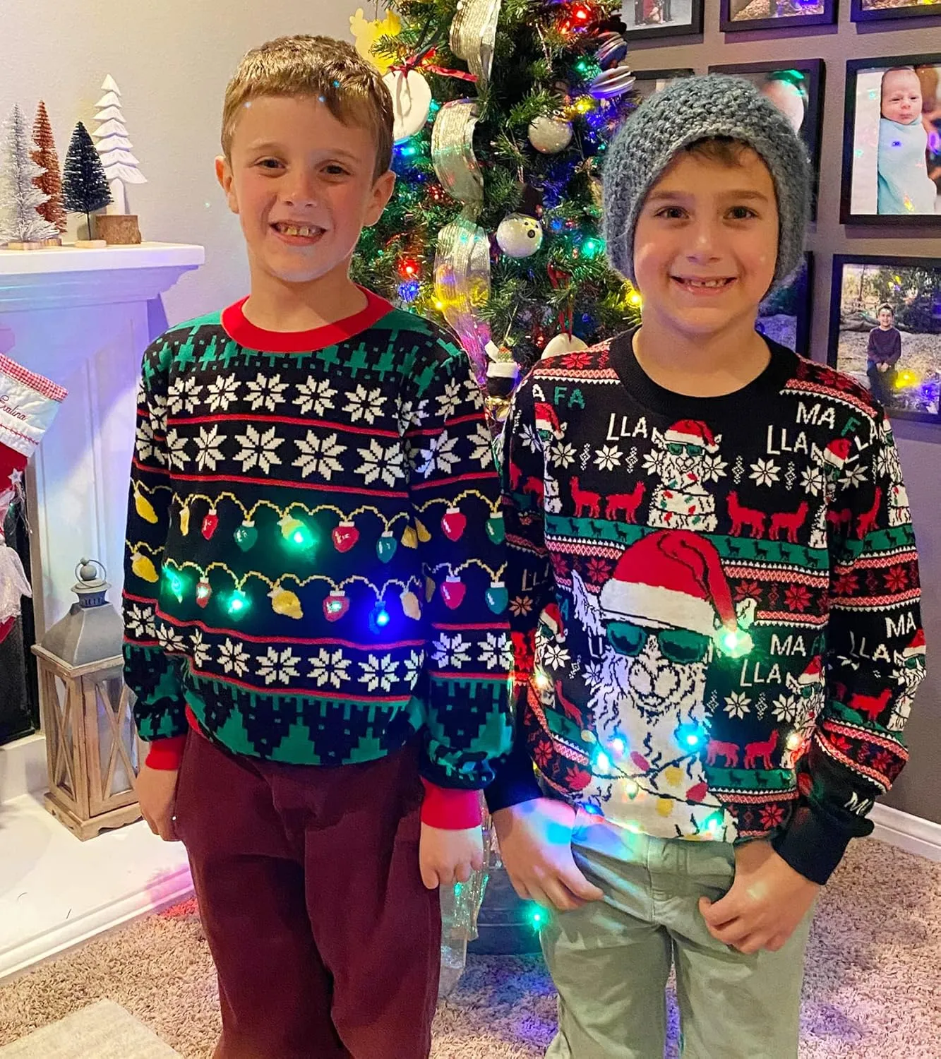 UNICOMIDEA Kids Ugly Christmas Sweaters Boys Girls LED Light Up Knitted Pullover Xmas Jumper 7-14T