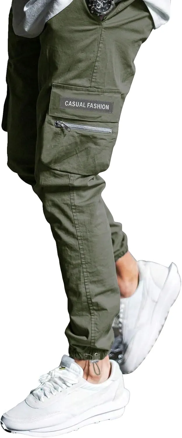 Verdusa Men's Drawstring Waist Cargo Joggers with Pockets Streetwear Pants Trousers