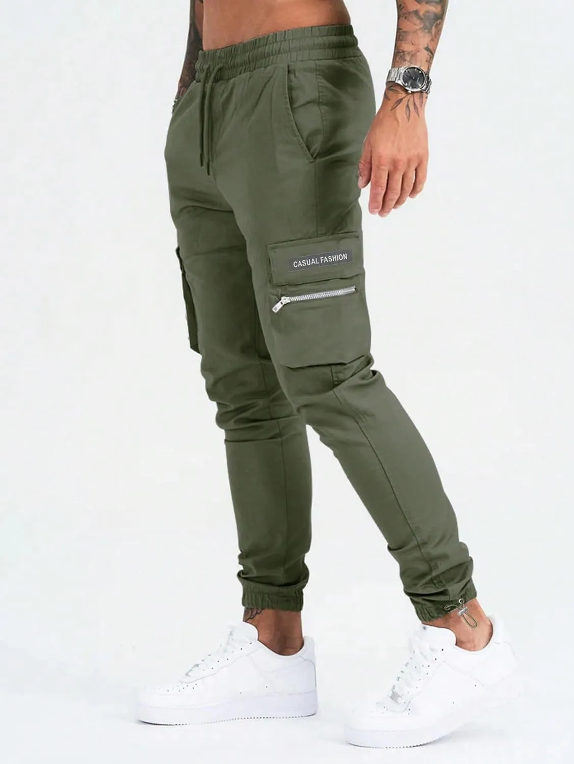 Verdusa Men's Drawstring Waist Cargo Joggers with Pockets Streetwear Pants Trousers