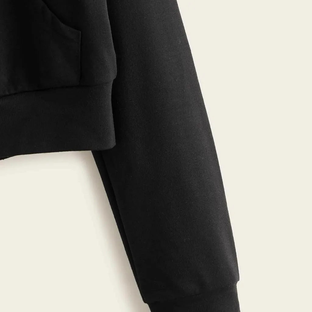 Vickyleb Womens Hooded Sweatshirts Solid Color Long Sleeve Fall Fashion Lightweight Zip Up Crop Hoodies for Women