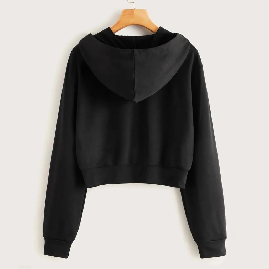 Vickyleb Womens Hooded Sweatshirts Solid Color Long Sleeve Fall Fashion Lightweight Zip Up Crop Hoodies for Women