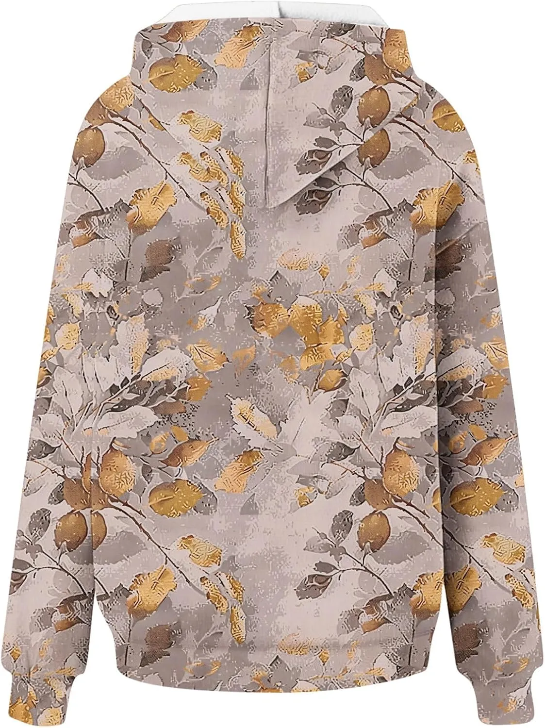 Vintage Camo Sweatshirt Women Maple Leaf Print Winter Fleece Hoodie Casual Long Sleeve Pullover with Kangaroo Pocket