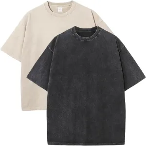 Vintage Oversized Mens T Shirts Acid Wash T Shirts Heavyweight Cotton Workout T Shirts for Men Solid Basic Tee Tops