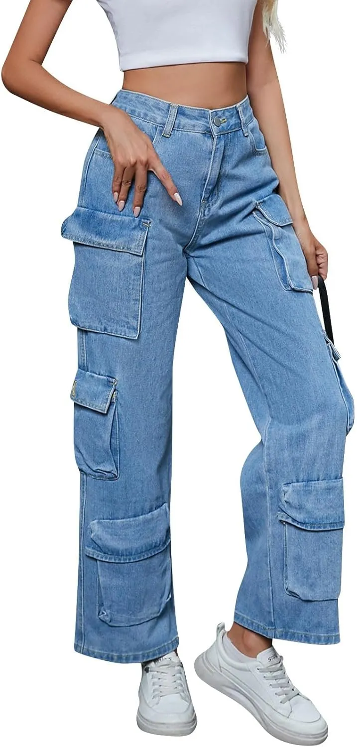 Wide Leg Jeans for Women Trendy Elastic High Waisted Denim Pants Solid Color Baggy Denim Harem Pants
