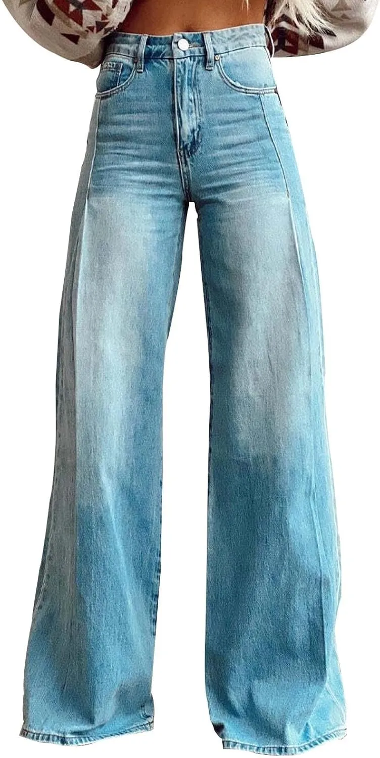 Wide Leg Jeans for Womens High Waisted Jean with Pockets Baggy Denim Pants Loose Boyfriend Casual Pant