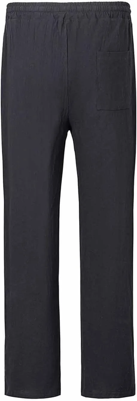 Wide Leg Linen Dress Pants Men Elastic Waist Pants with Pockets Relaxed Fit Beach Yoga Travel Lounge Trousers