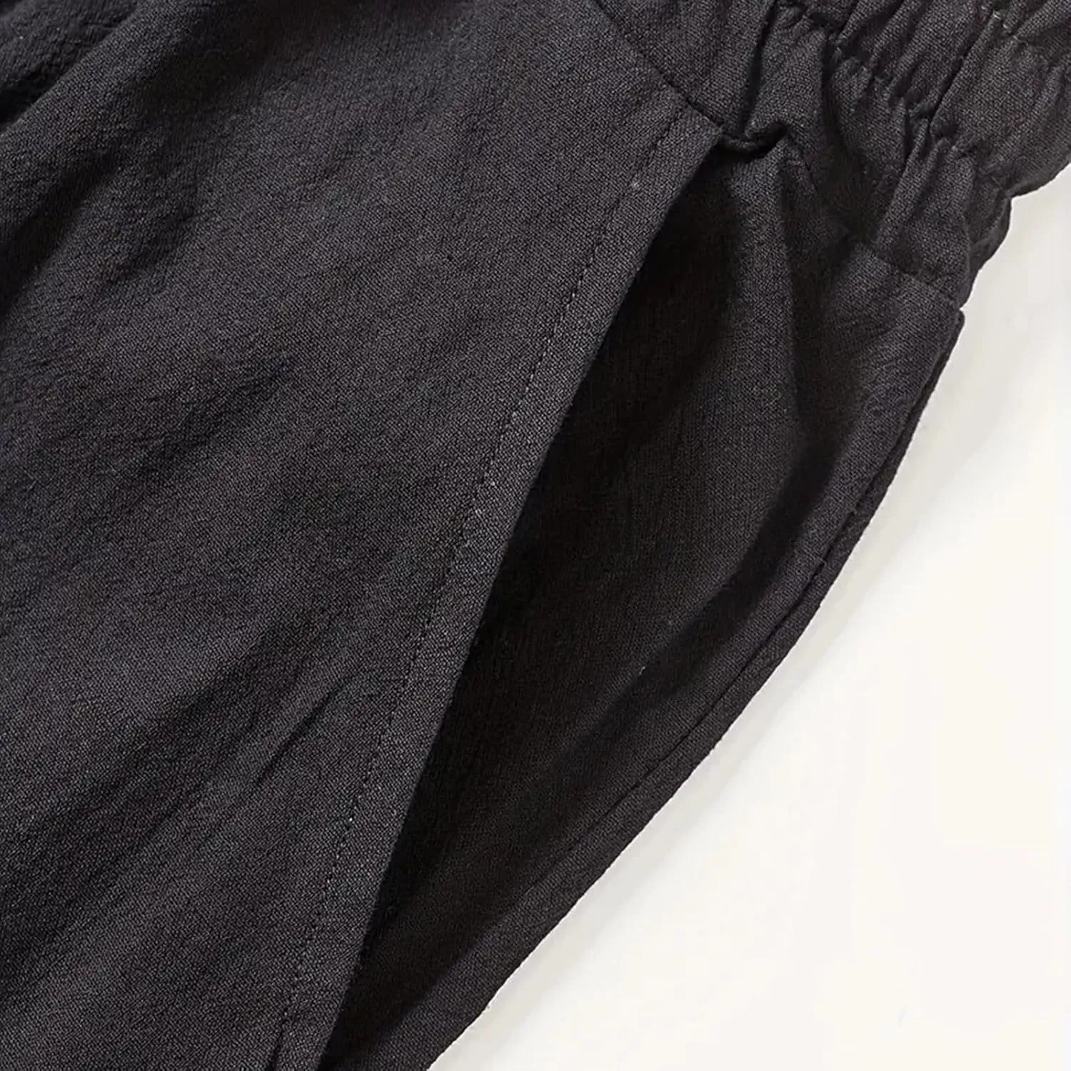 Wide Leg Linen Dress Pants Men Elastic Waist Pants with Pockets Relaxed Fit Beach Yoga Travel Lounge Trousers