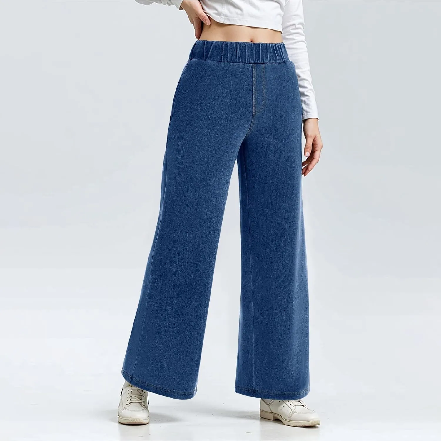Wide Leg Stretchy Jeans for Women Pull on Trouser Boyfriend Jeans High Waisted Denim Pants Cowgirl Outfits
