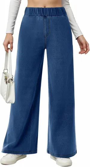 Wide Leg Stretchy Jeans for Women Pull on Trouser Boyfriend Jeans High Waisted Denim Pants Cowgirl Outfits