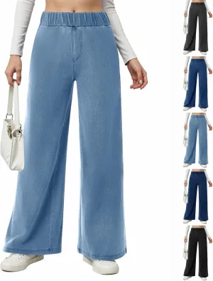 Wide Leg Stretchy Jeans for Women Pull on Trouser Boyfriend Jeans High Waisted Denim Pants Cowgirl Outfits
