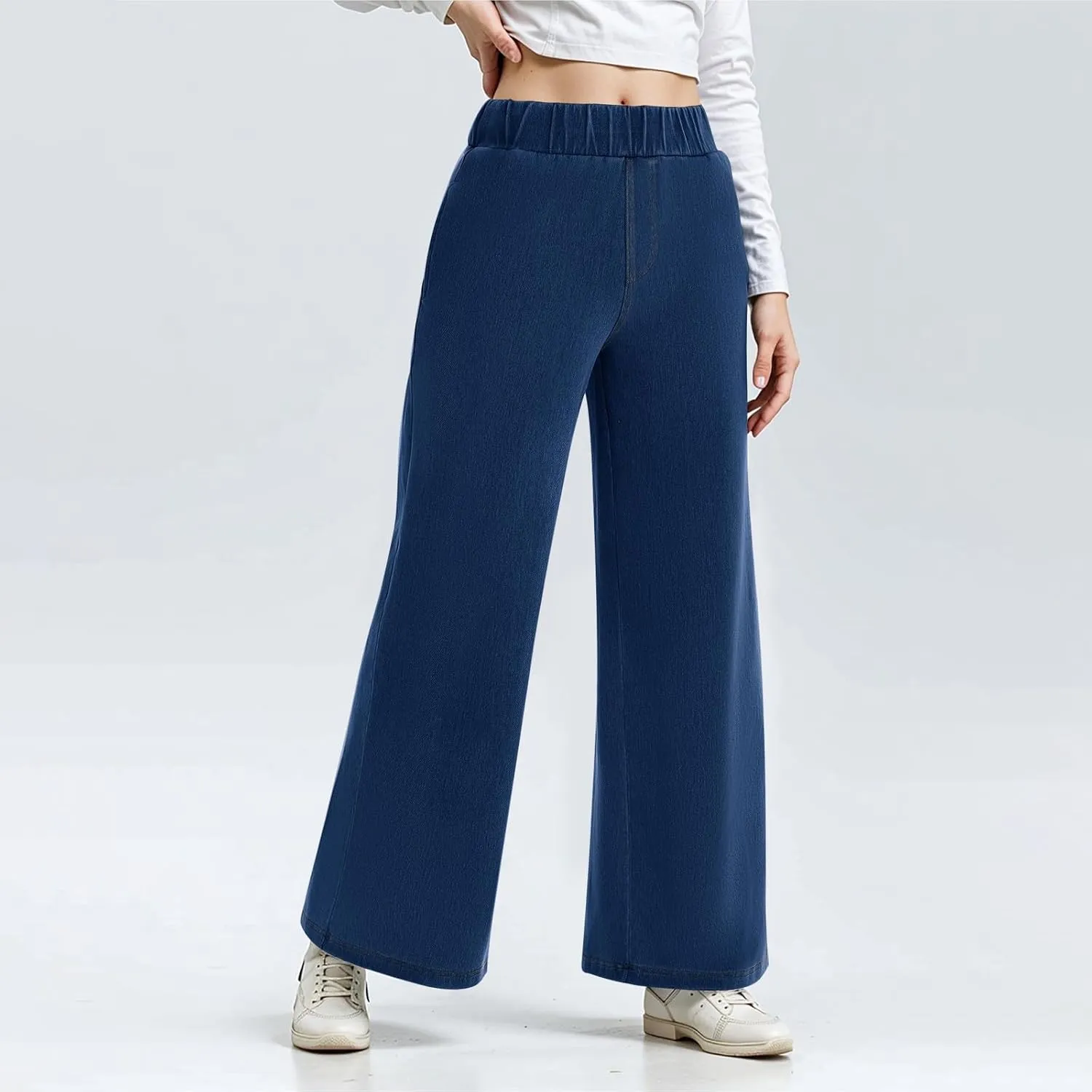 Wide Leg Stretchy Jeans for Women Pull on Trouser Boyfriend Jeans High Waisted Denim Pants Cowgirl Outfits