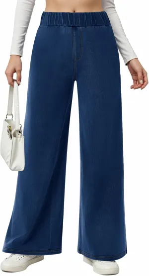 Wide Leg Stretchy Jeans for Women Pull on Trouser Boyfriend Jeans High Waisted Denim Pants Cowgirl Outfits