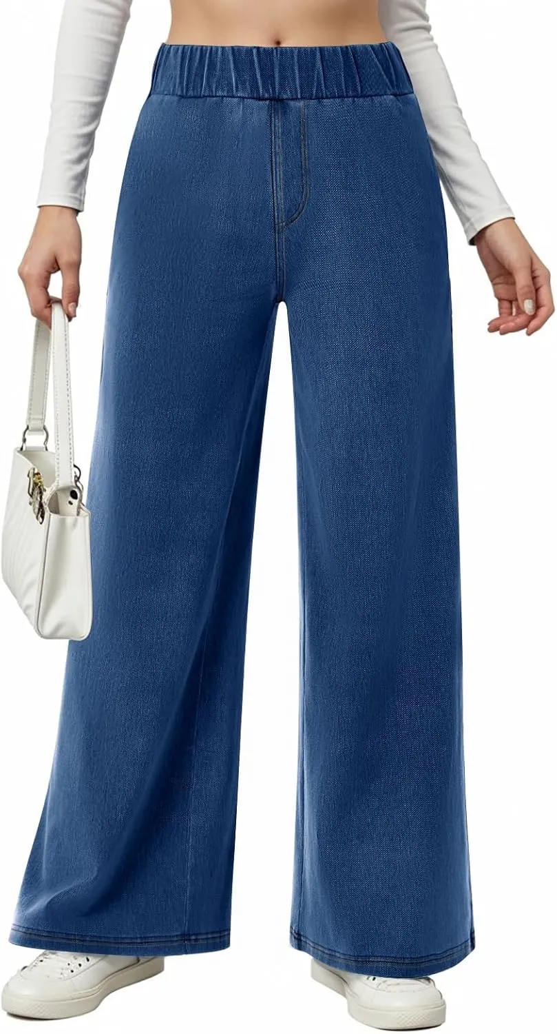 Wide Leg Stretchy Jeans for Women Pull on Trouser Boyfriend Jeans High Waisted Denim Pants Cowgirl Outfits