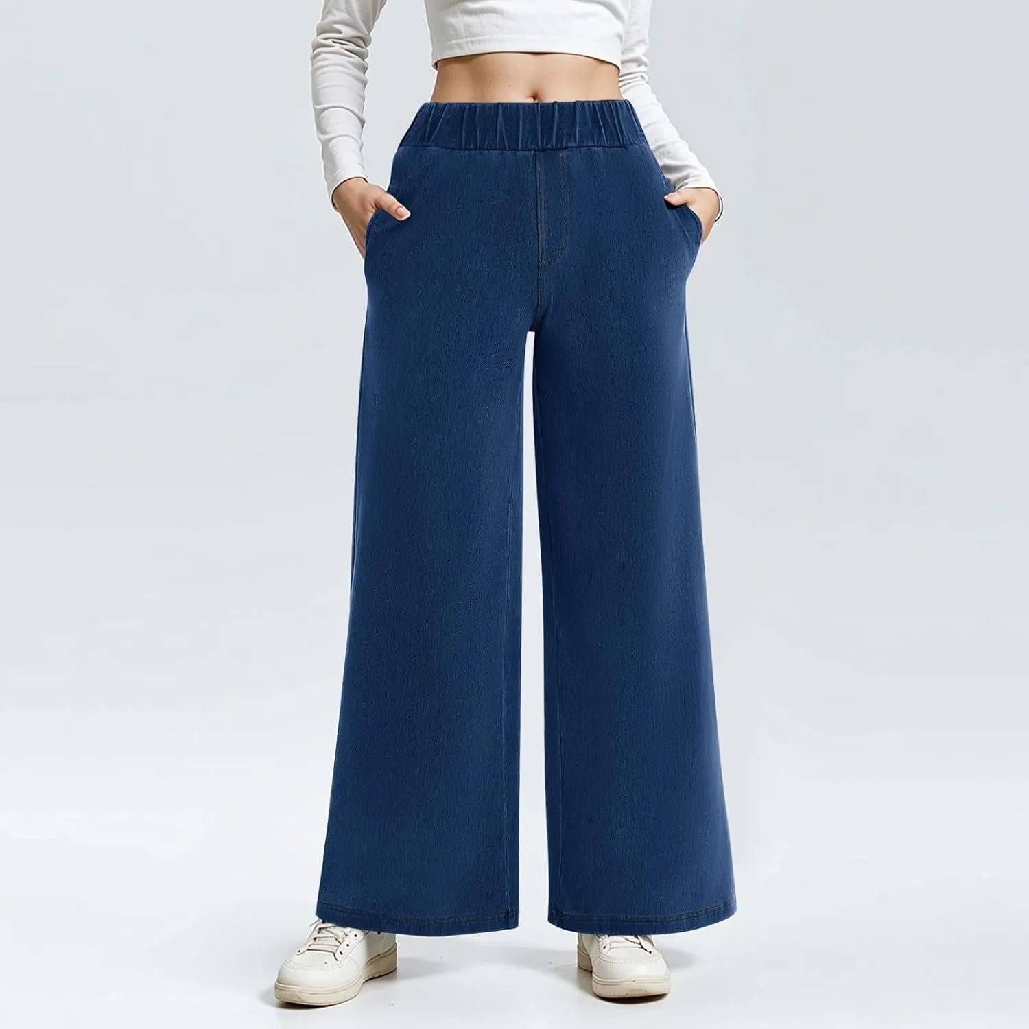 Wide Leg Stretchy Jeans for Women Pull on Trouser Boyfriend Jeans High Waisted Denim Pants Cowgirl Outfits