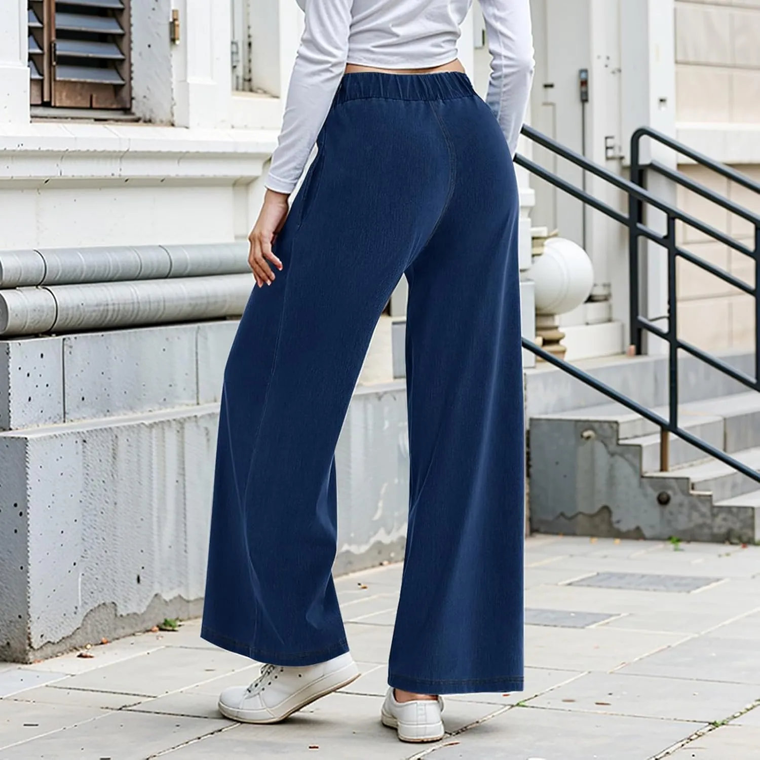 Wide Leg Stretchy Jeans for Women Pull on Trouser Boyfriend Jeans High Waisted Denim Pants Cowgirl Outfits