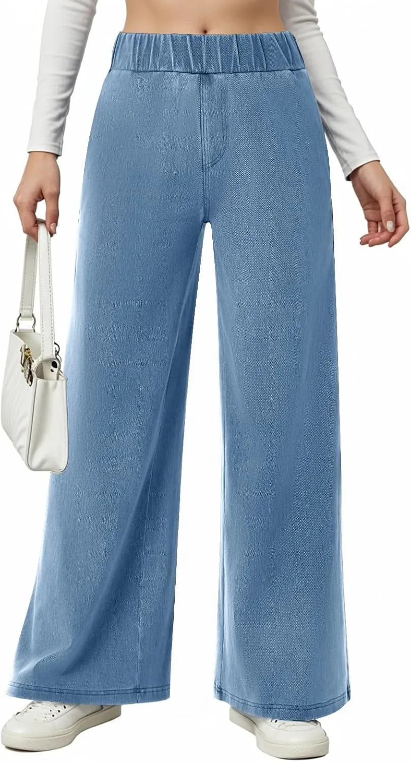 Wide Leg Stretchy Jeans for Women Pull on Trouser Boyfriend Jeans High Waisted Denim Pants Cowgirl Outfits