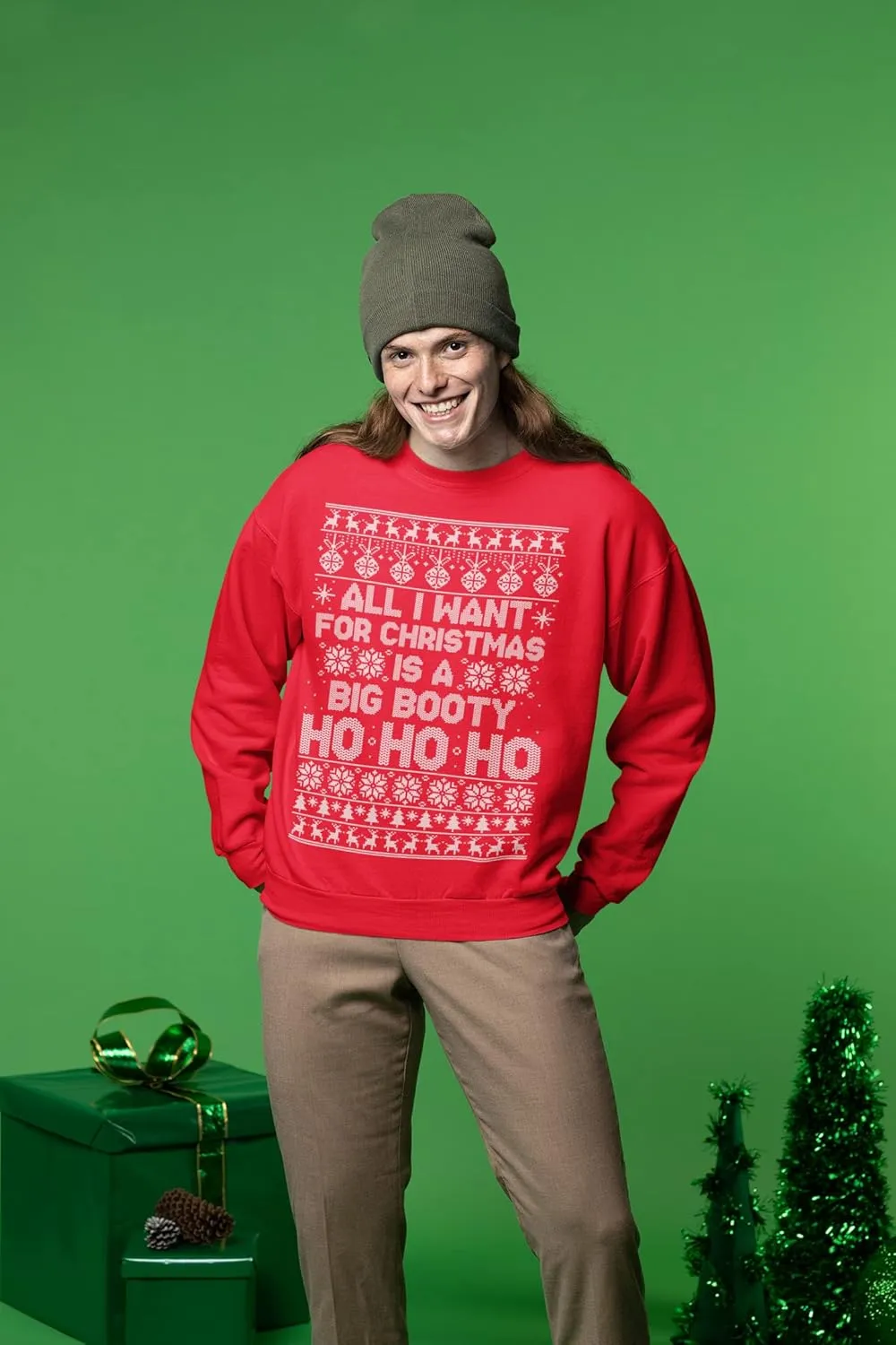 Wild Bobby All I Want for Christmas is a Big Booty Ho Funny Xmas Ugly Christmas Sweater Unisex Crewneck Sweatshirt