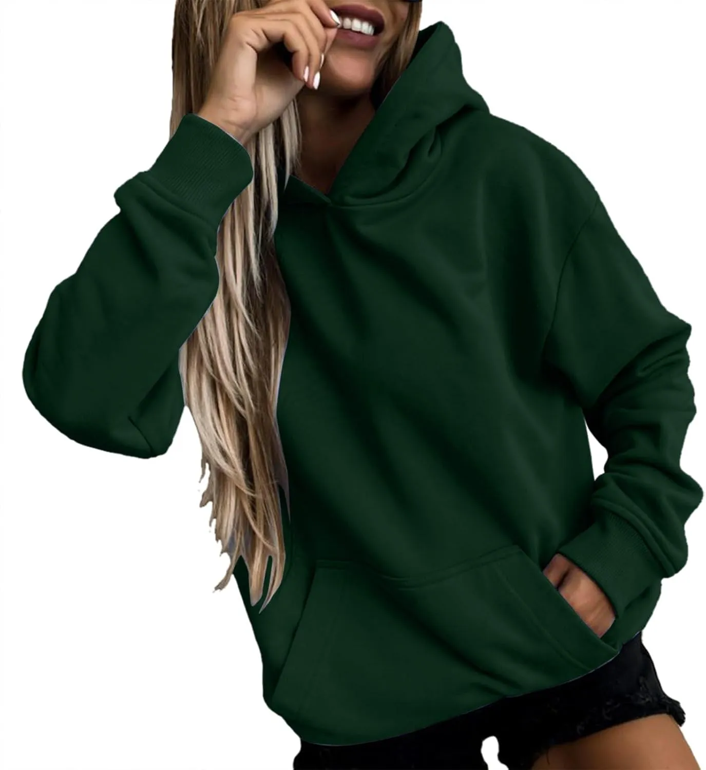 Winter Warm Fitted Soft Solid Sweatshirts for Womens Long Sleeve Hooded Pullovers with Pockets Outdoor Workout Hoodies