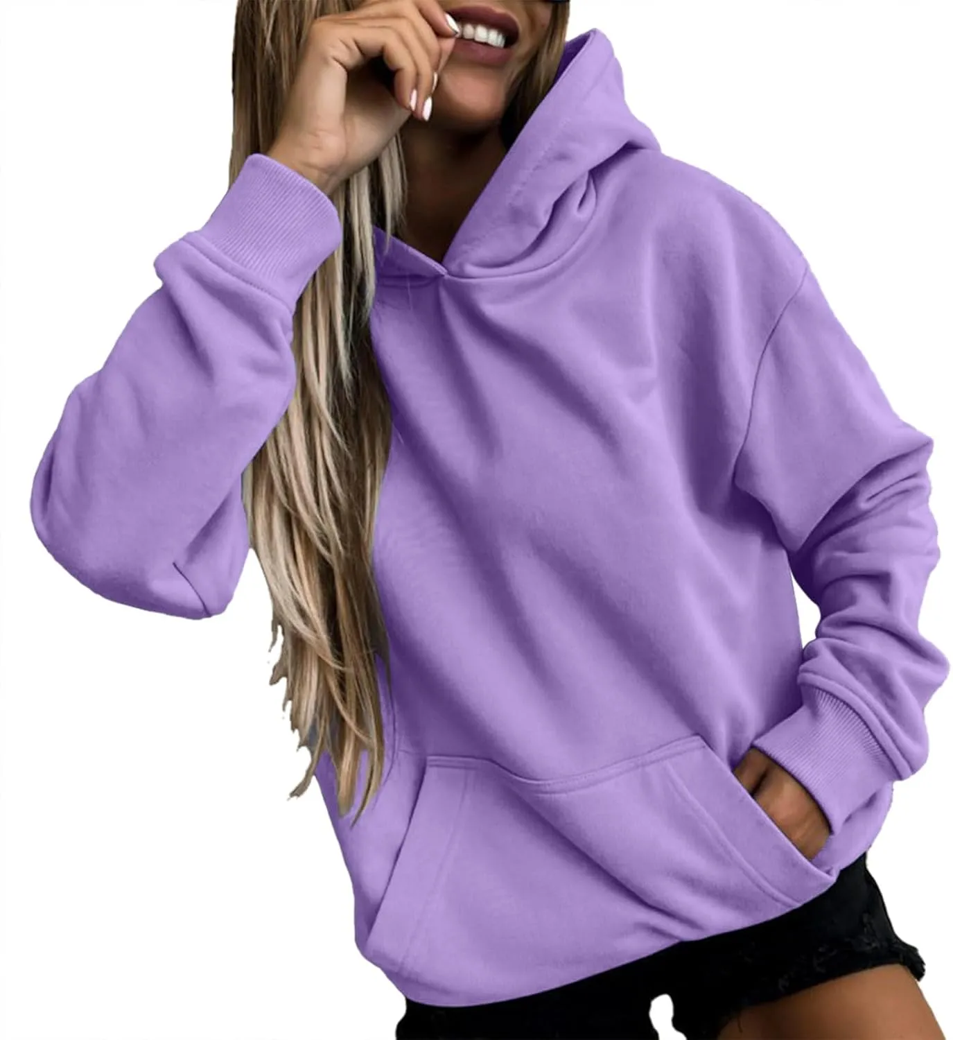 Winter Warm Fitted Soft Solid Sweatshirts for Womens Long Sleeve Hooded Pullovers with Pockets Outdoor Workout Hoodies