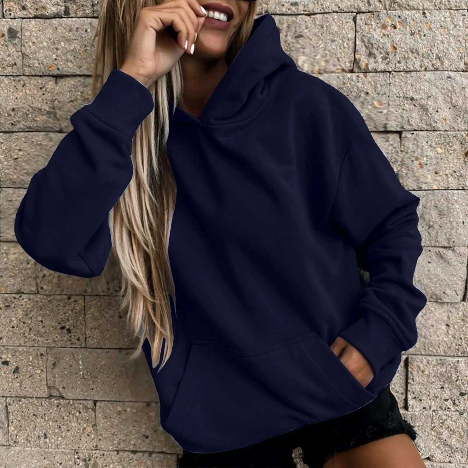 Winter Warm Fitted Soft Solid Sweatshirts for Womens Long Sleeve Hooded Pullovers with Pockets Outdoor Workout Hoodies