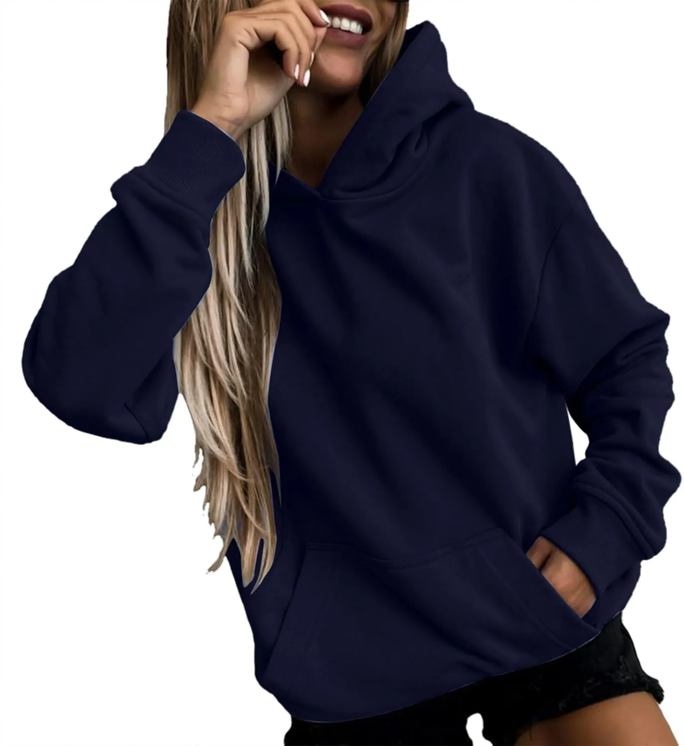 Winter Warm Fitted Soft Solid Sweatshirts for Womens Long Sleeve Hooded Pullovers with Pockets Outdoor Workout Hoodies