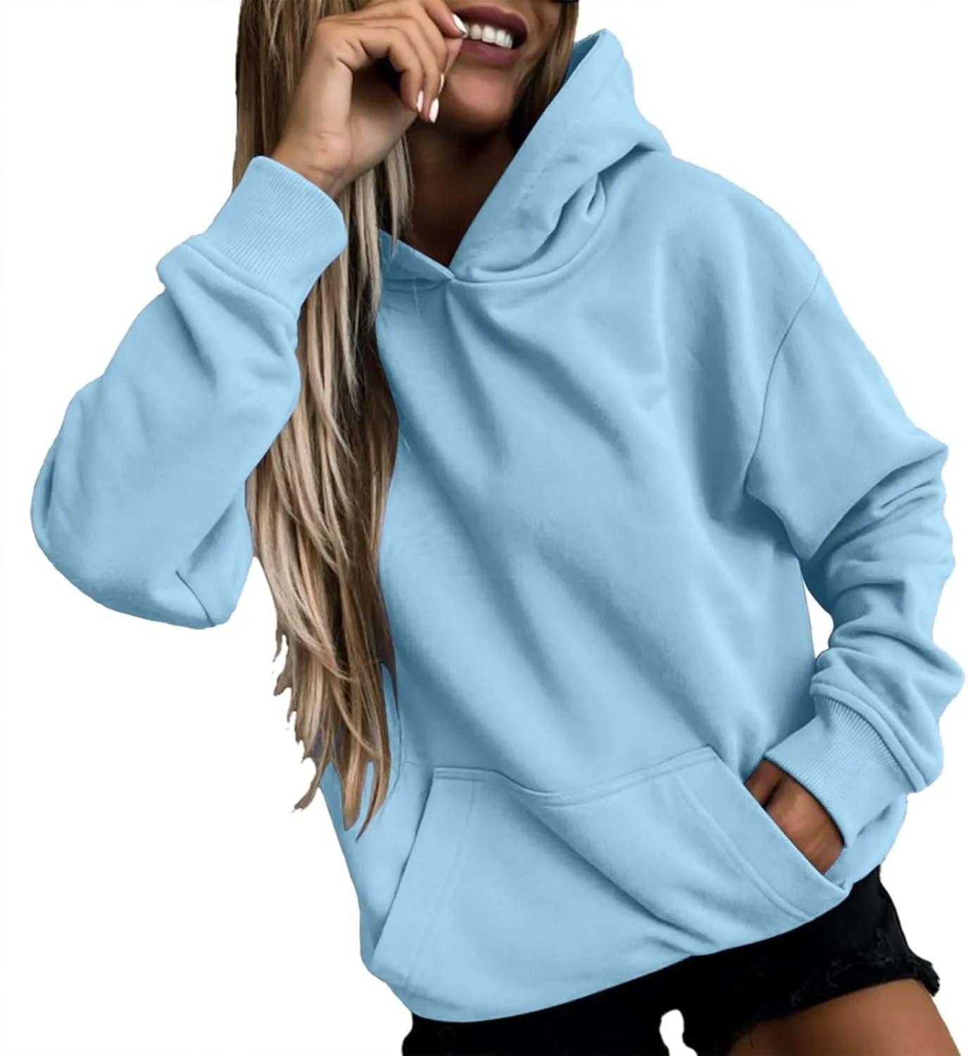 Winter Warm Fitted Soft Solid Sweatshirts for Womens Long Sleeve Hooded Pullovers with Pockets Outdoor Workout Hoodies